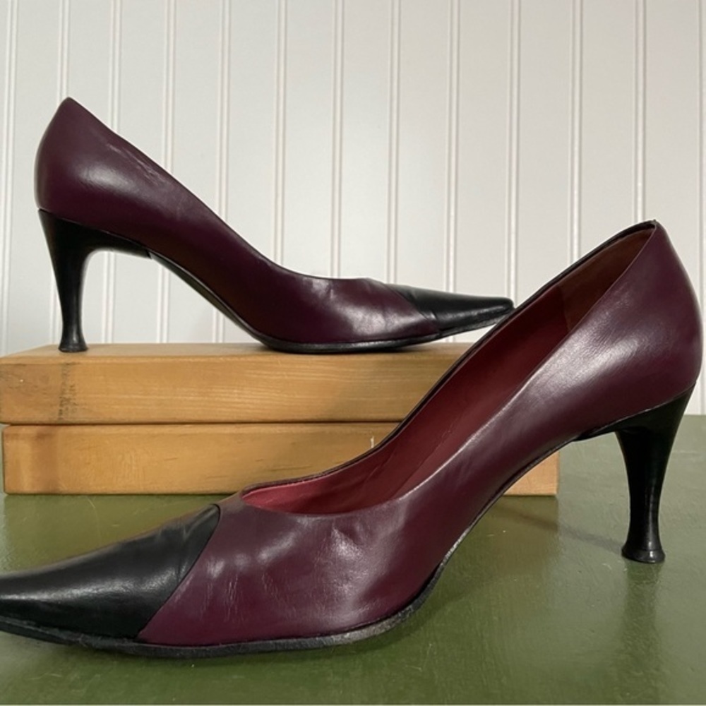 Sergio Rossi Pointy Toed Heels in Plum & Black Leather *Italy* - Picture 7 of 10